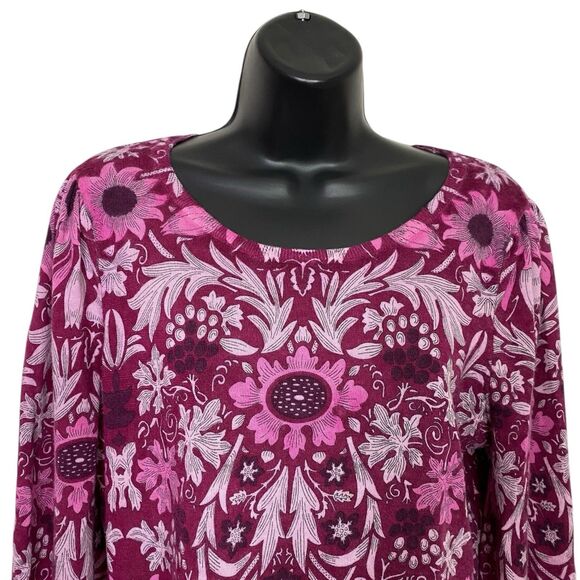 Talbots Sweater Womens L Merino Wool Floral Cottage Romantic Boho Purple Pink - Picture 5 of 11